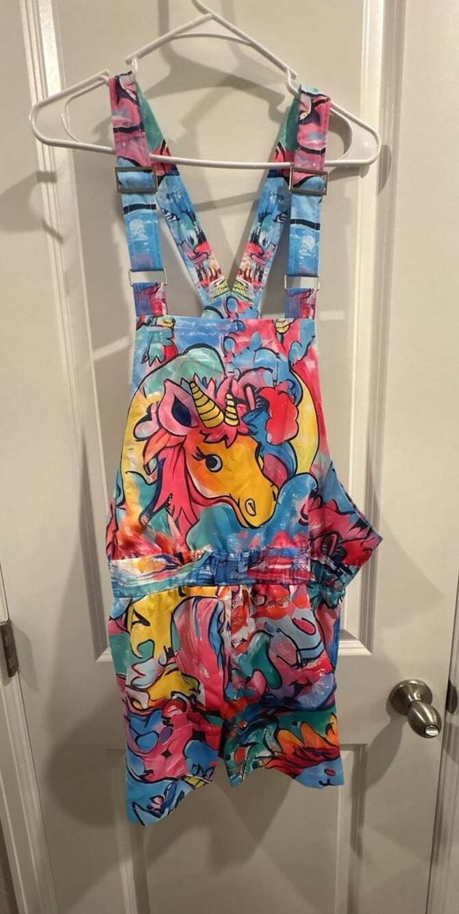 Unicorn Graffiti Print Shortalls Size L